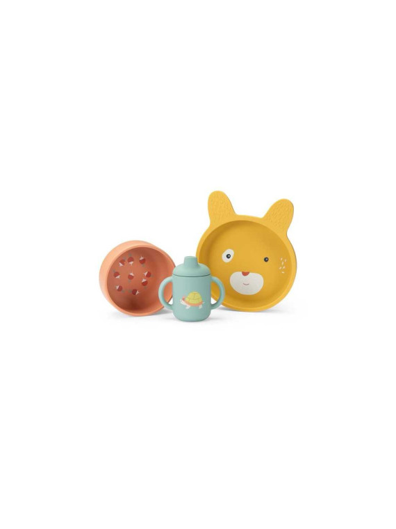 Set vaisselle silicone Trois Petits Lapins - Moulin Roty