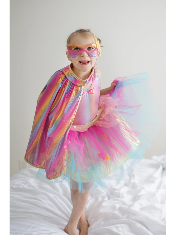 Tutu/Cape/Masque Super-duper, Rose & Or 4-6 ans