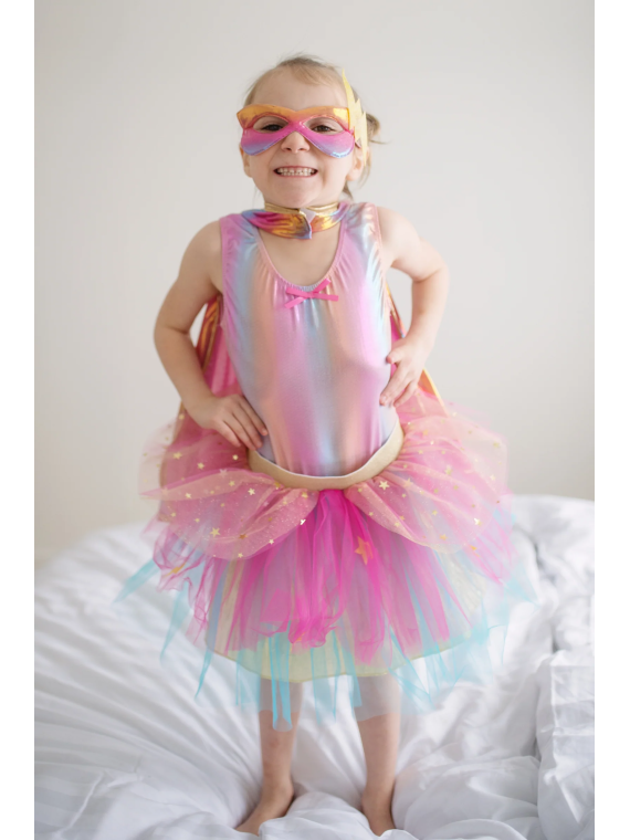 Tutu/Cape/Masque Super-duper, Rose & Or 4-6 ans