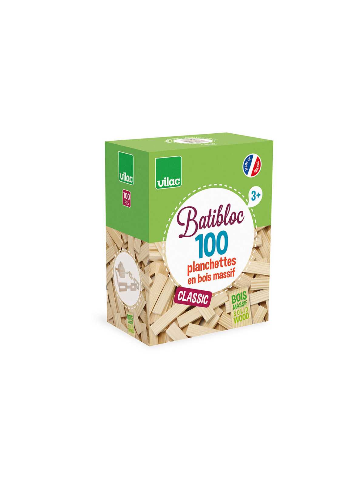 Jeu de construction en bois, Batibloc Classic 100 planchette