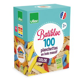 Jeu de construction en bois, Batibloc Color 100 planchettes