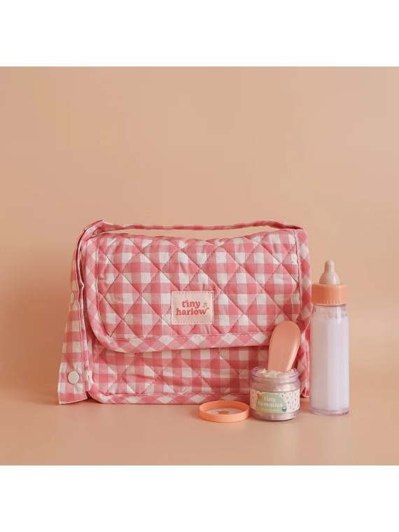 Ensemble Sac à Langer pour Poupée - Vichy Rose - Tiny Harlow