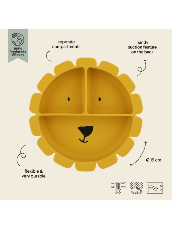 Assiette avec ventouse en silicone et compartiments Mr Lion