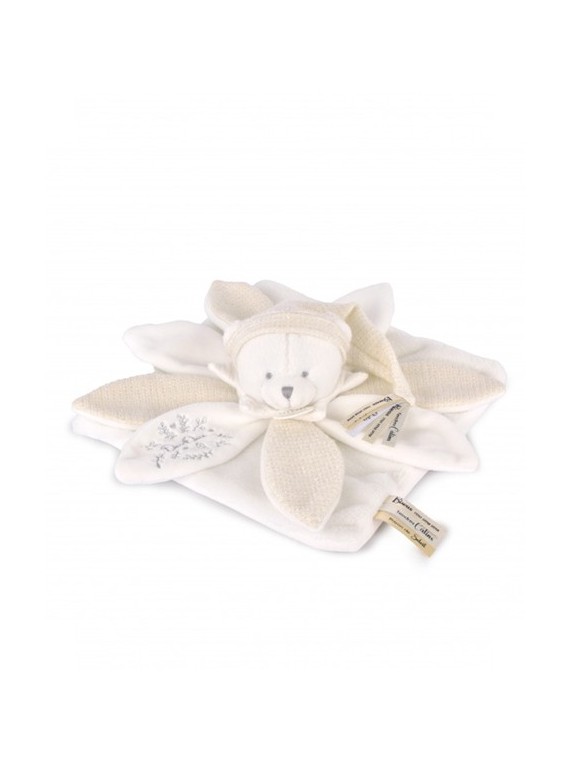 Doudou plat pétales Ours Blanc - 25 cm