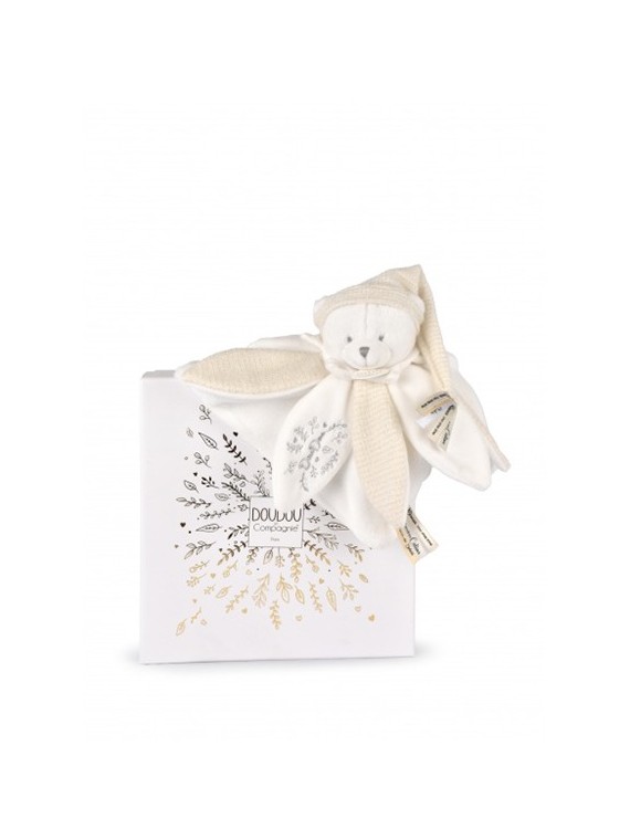 Doudou plat pétales Ours Blanc - 25 cm