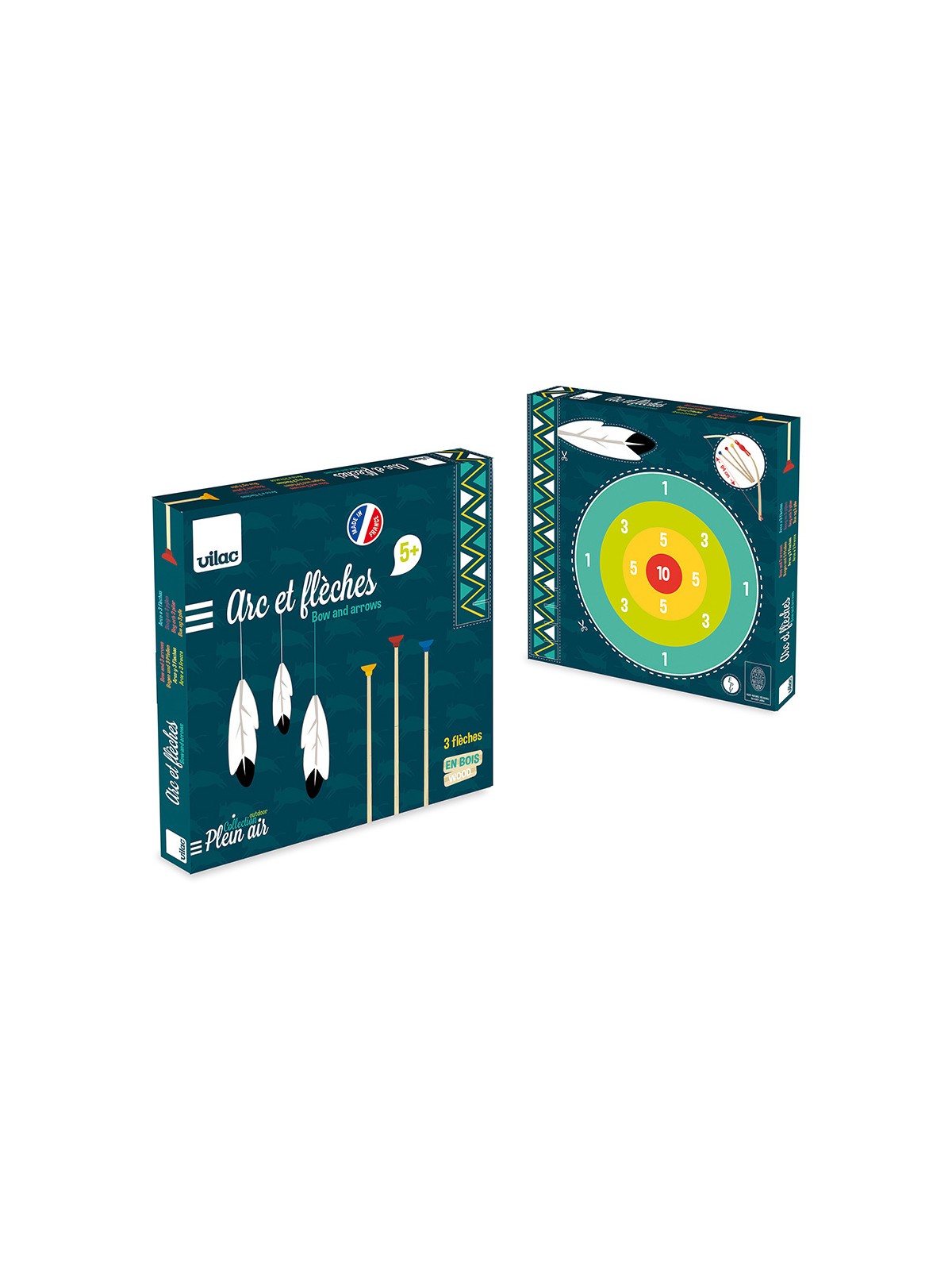 Arc démonté + 3 flèches en boîte cible