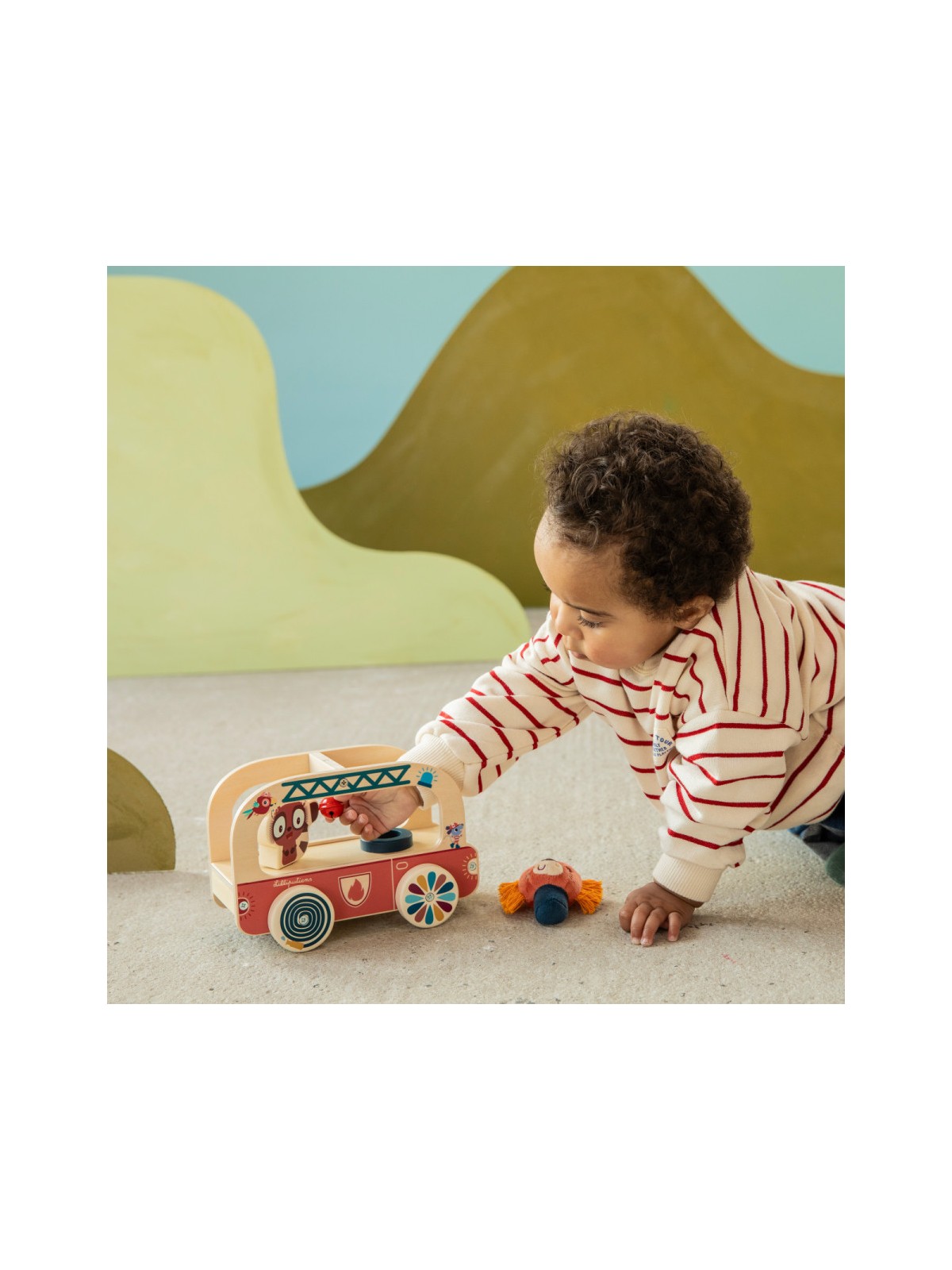 Camion de pompier en bois Jack le lion