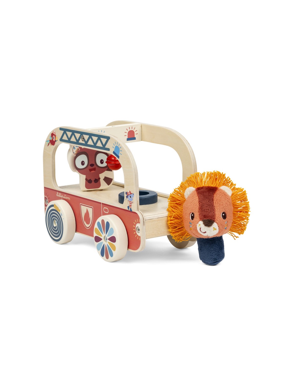 Camion de pompier en bois Jack le lion