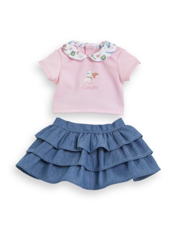 T-Shirt et Jupe à volants Week-end à Paris pour poupon 30 cm