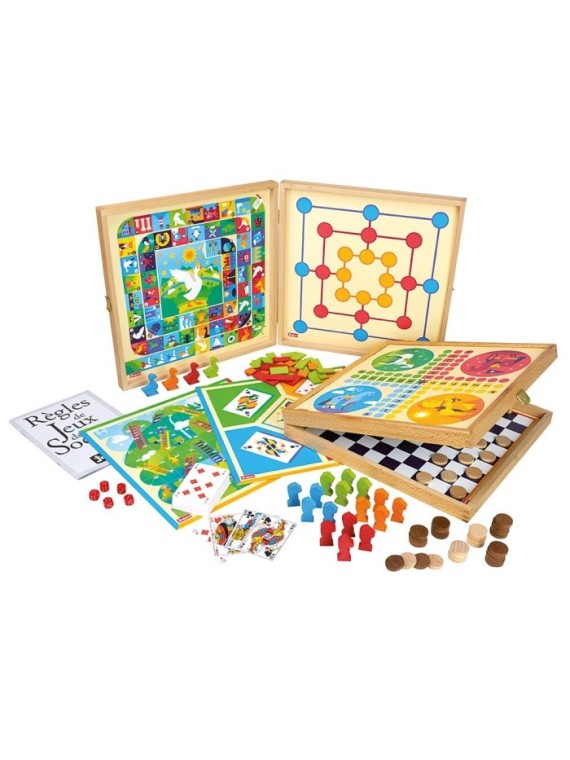 Coffret de Jeux classiques - 80 règles - pions en bois