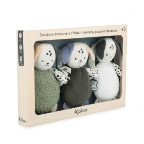 Doudous sensoriels chiots pour bébé (Set de 3)